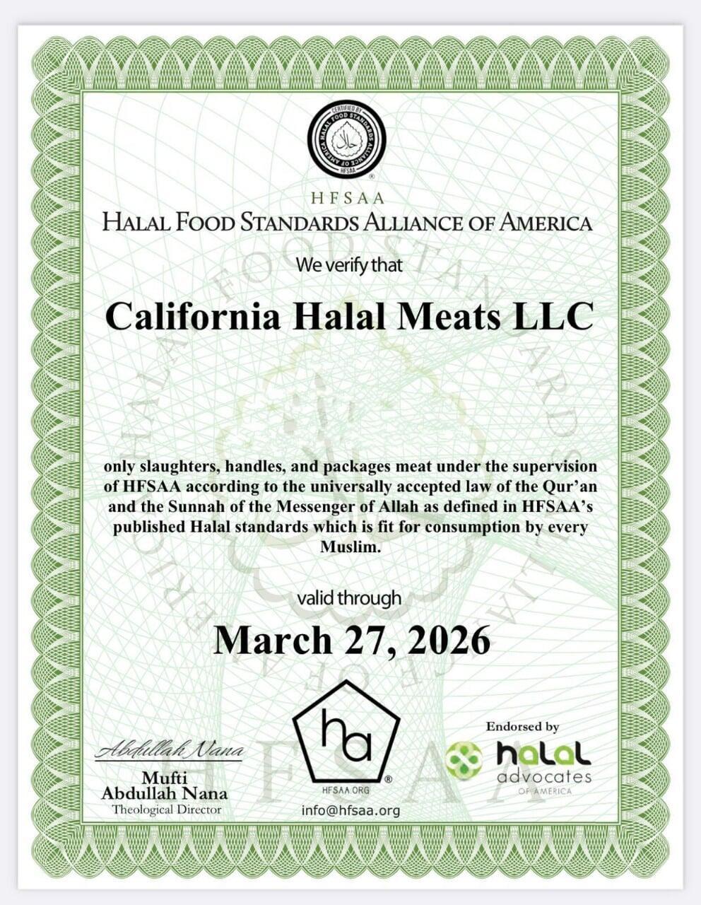 Halal certification for Farmers Fresh Direct